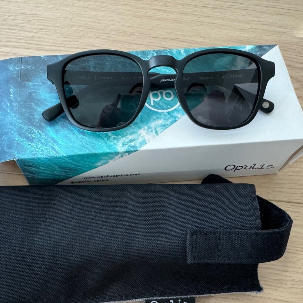 Opolis Briny Sunglasses – Matte Black, Polarized, Recycled Ocean Plastic, New